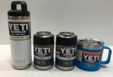 4 Items: YETI Rambler 18oz Bottle White,2 Rambler Colster Navy, Rambler 14oz Mug Tahoe Blue