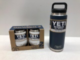 2 Items: YETI Wine Tumbler 2 Pack - White & YETI 26oz Bottle - Navy