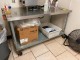 Mobile Stainless Steel Prep Table 60in x 30in x 35in H w/ Edlund Commercial Can Opener Attached