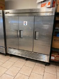 True Model T-72 3-Door Stainless Steel Refrigerator, Mobile on Casters, Works Great, Clean