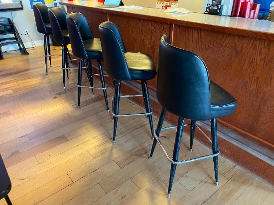 Black Swivel Bar Stools, Iron Frame, Padded Vinyl Seats 12 x's/$