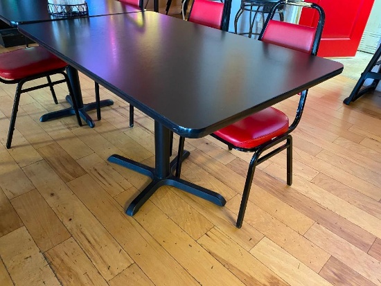 Restaurant Table, Black Laminate Top, Single Pedestal, 48in x 30in x 30in, Nice/Clean/Modern