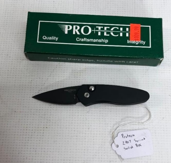 ProTech Knives 2907 Sprint Solid Black Handle, Black Blade, PLAIN Edge MSRP: $109.99