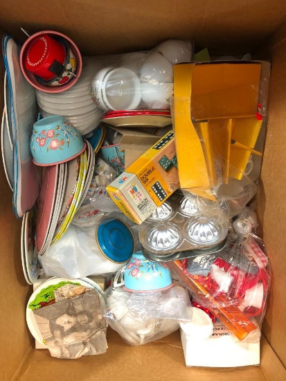 Box of Metal and Porcelain Tea Cups Set