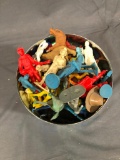 Coffee Can Full of Plastic Figurines