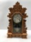 Antique Wm. L. Gilbert Geranium Wooden Kitchen Clock w/ Key & Pendulum
