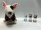 Vintage Spuds Mackenzie Stuffed Animal and Glass & 2 Budweiser Clydesdale Glasses