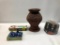 Flash Bulbs, Poker Chip Set and Hand Made Clay Vase