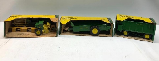 3 Vintage John Deere Toy Tractor Trailers - New, In Box