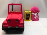 Minnie Mouse Hooded Towel, Mickey Mouse Bobblehead, and Toy Jeep