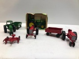 4 Die Cast Tractors - 3 w/Trailers and 1 New, In Box