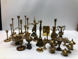 Large Lot of Brass Candle Holders, Incense Burners, Figurines, etc.