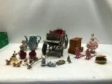 Miscellaneous Lot of Porcelain Items, 2 Carriages, Miniature Figurines, etc. - See Pictures
