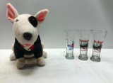 Vintage Spuds Mackenzie Stuffed Animal and Glass & 2 Budweiser Clydesdale Glasses