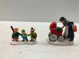 Set of 6 Snow Village Accessories Plane Figures and Trash Can