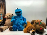 Set of 4 Large Stuffed Animals, Bear, Cookie Monster, Lion and Reindeer