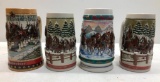 Lot of 4 Budweiser Holiday Budweiser Mugs 1980's