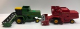 2 Vintage Die Cast Combines - 1 John Deere, 1 Massey Ferguson