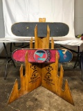 INDO Skateboard Store Display Holder and 2 Skate Boards