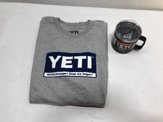 Lot of 2 Items: (1) Yeti X-Large Basic Tee, (1) Yeti Black Rambler 14oz Mug