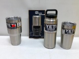 4 Items; YETI Stainless Steel 30oz, 20oz Tumblers, 26oz Bottle & Rambler Cup Cap (Fits All Rambler