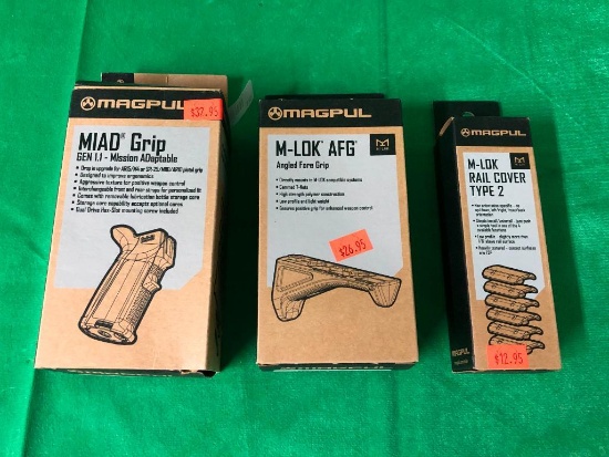Lot of 3 MAGPUL Accessories; MIAD Grip Gen 1.1, M-LOK AFG Angled Fore Grip M-LOK Rail Cover Type 2