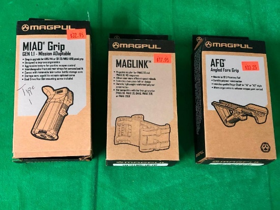 Lot of 3 MAGPUL Accessories; MIAD Grip Gen 1.1, AFG Angled Fore Grip, MAGLINK