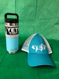2 YETI Items; Sky Blue YETI Rambler 18oz Bottle & Matching Yeti Trucker Hat