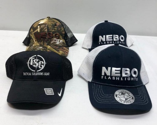 Lot of 4 New Trucker Hats, Nike TSG Hat, 3 NEBO Flashlight Hats