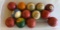 Lot of 13 Antique Pool Balls, 12 Appear to be Clay, 1 Newer 6 Ball