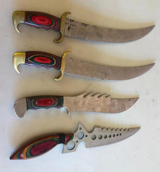 Lot of 4 Knives - Large Blades, Rosewood & Other Wood Handles