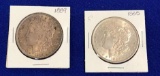 2 Morgan Silver Dollars, 1885, 1889