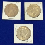 3 Peace Silver Dollars, All 1923, One P Mint