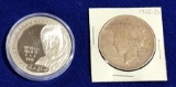 1922 D Peace Silver Dollar, Teddy Roosevelt One Troy Oz Silver Round