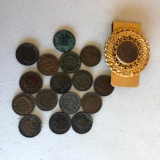 17 Indian Cents and Money Clip