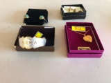 Vintage Jewelry, Cuff Links, Tie Clips, Heart Pendant, 14k Gold Jade Earrings