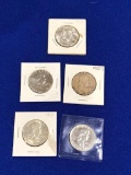 Six Franklin Half Dollars, 1952, 1962 and 1963