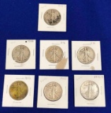 Lot of 7 Walking Liberty Half Dollars 1930's and 1940's