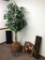 Magnavox Speaker, Artificial Tree, 2 Plant Wall Hangers and Metal Plant Print