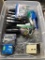 Tote of Office Supplies, 8 Staplers, Staple Removers, Tacks, Staples, Misc.