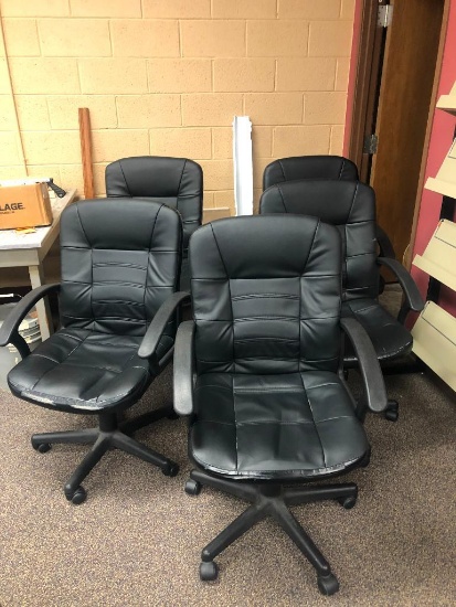 Office Chairs; Lot of 5 Padded Office Chairs w/ Arms, Adjustable Height