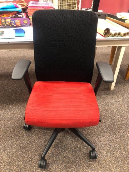 ALLSTEEL Scout Universal Mesh Back Task Chair, Very High Quality, Black & Red, Fixed Arms