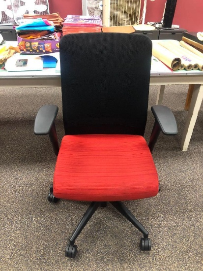 ALLSTEEL Scout Universal Mesh Back Task Chair, Very High Quality, Black & Red, Fixed Arms