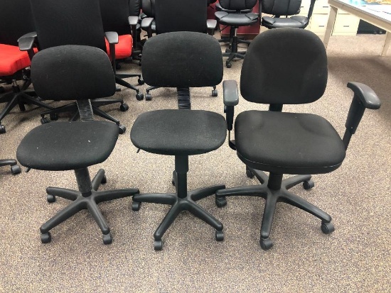 Lot of 3 Task Chairs, One w/ Fixed Arms, 2 Match, One w/ Arms Close to Matching Other Two