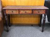 Wicker and Wood Styled Sofa Table w/ 3 Drawers, 48in x 16in x 32in