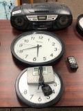 2 Wall Clocks, CD Boom Box w/ Broken Antennae