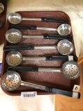 Lot of 7 Spoodles, Strainer Serving Spoons, Stainless Steel, Plastic Handles