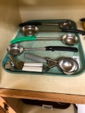 Tray of Utensils, Scoop, Can Opener, Serving Spoons