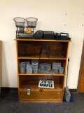 Wooden Bookshelf w/ Metal Office Organizers, Black and Chrome Colored