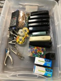 Tote of Office Supplies, 8 Staplers, Staple Removers, Tacks, Staples, Misc.